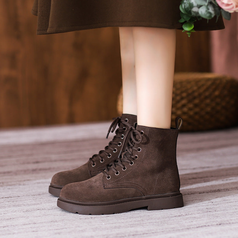 Women's Retro Suede-Look Lace-Up Ankle Boots