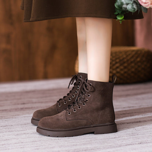 Women's Retro Suede-Look Lace-Up Ankle Boots
