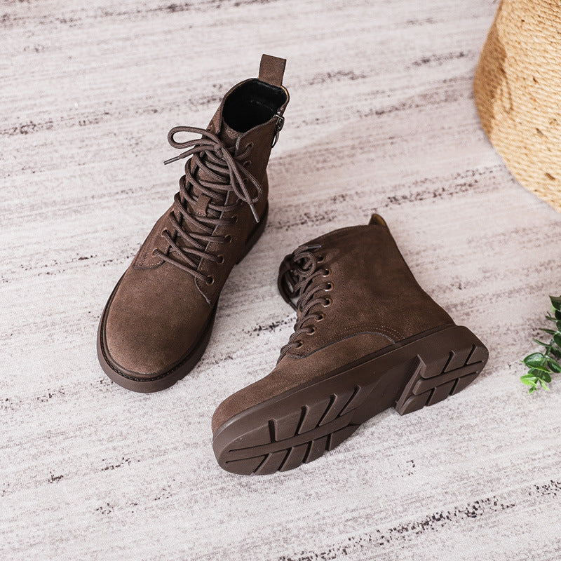 Women's Retro Suede-Look Lace-Up Ankle Boots