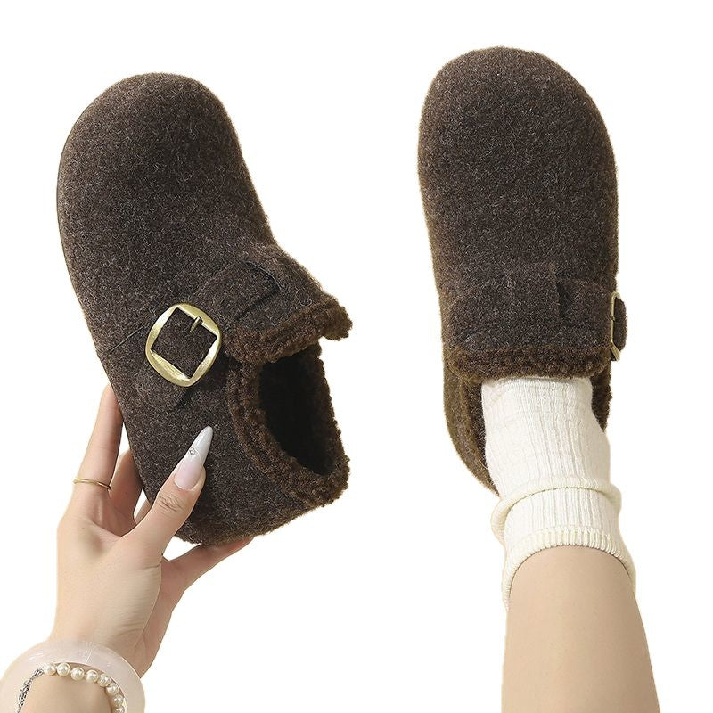 Women's Cozy Buckle Fuzzy Casual Slip-On Shoes